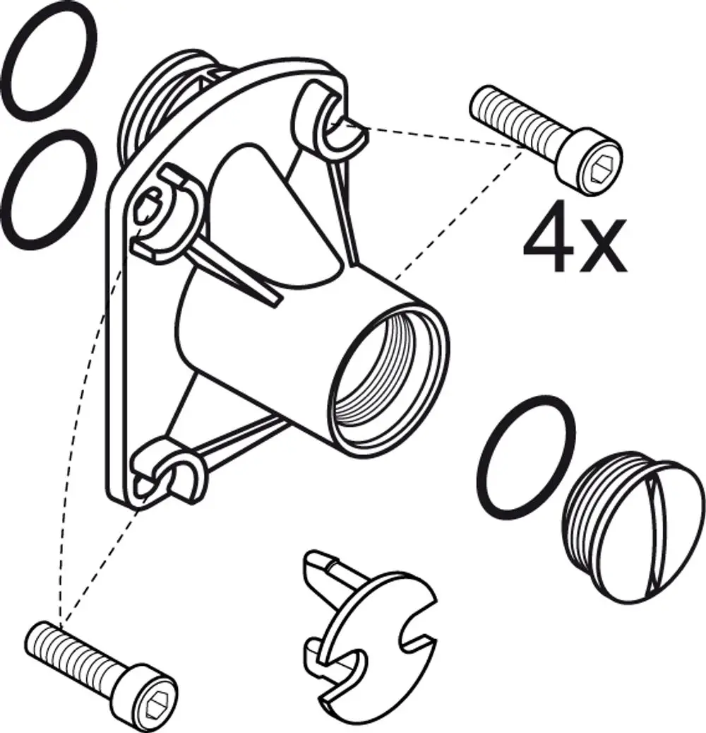 Montageanleitung für einen Spüleinsatz mit verschiedenen Komponenten und Schrauben, hergestellt von Ideal Standard. Enthält Dichtungen, eine Schraube und einen Sicherungsmechanismus.